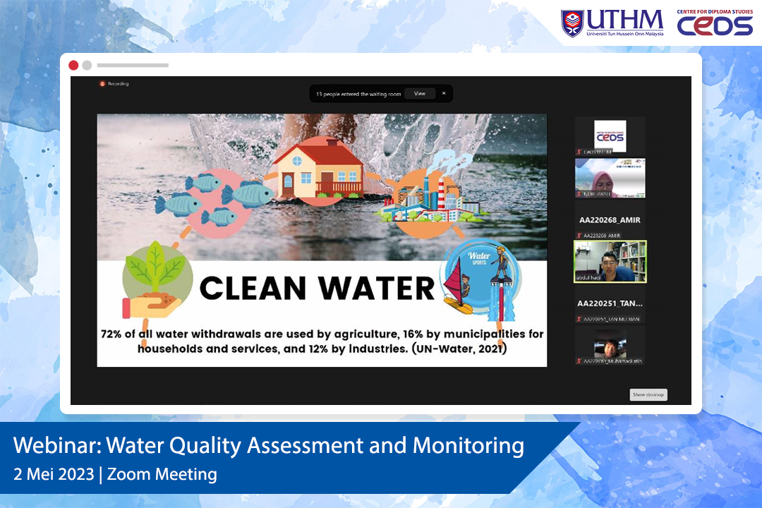 Webinar Water Quality Assessment and Monitoring Dedah Pelajar Kepada Asas Pemantauan Kualiti Air